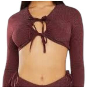 Savage X Fenty Sleep & Shine Long-Sleeve Crop Tee 3X Red Cocoa NWT